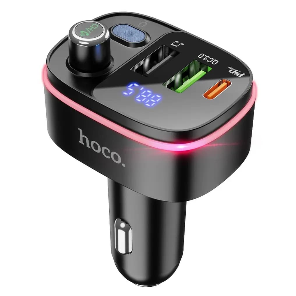Transmissor Bluetooth Carro Hoco E62 - 2x USB A + USB-C QC3.0 PD 20W Preto