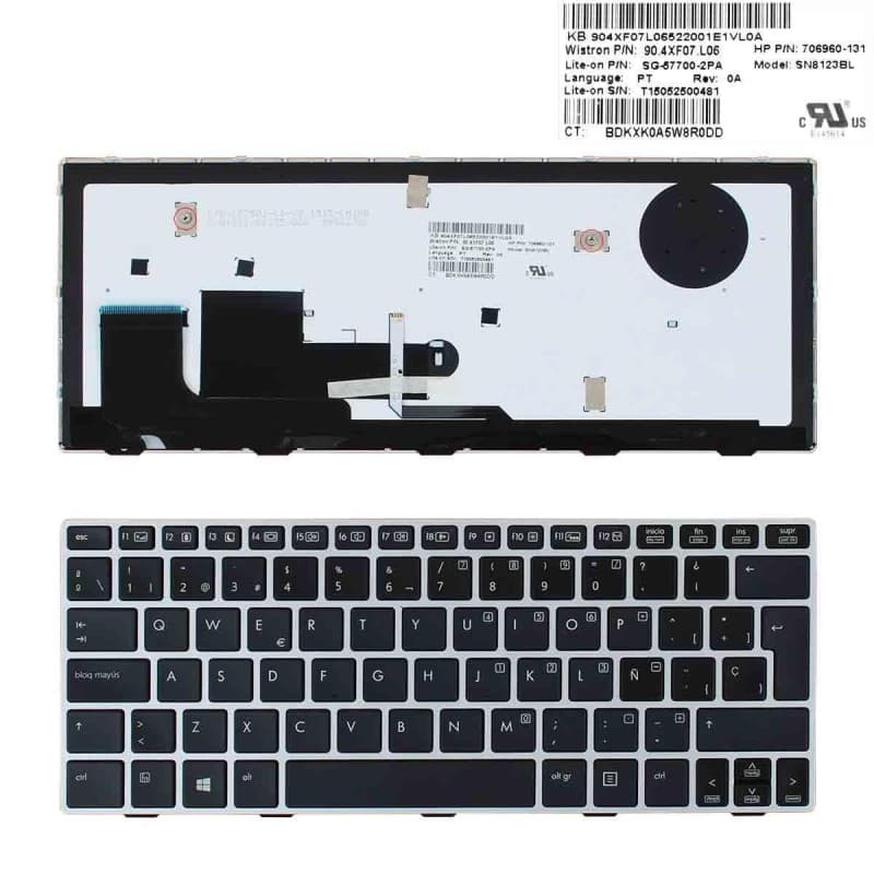 Teclado Retroiluminado HP EliteBook 810 G1/G2/G3 Negro com Moldura Prata — image 1